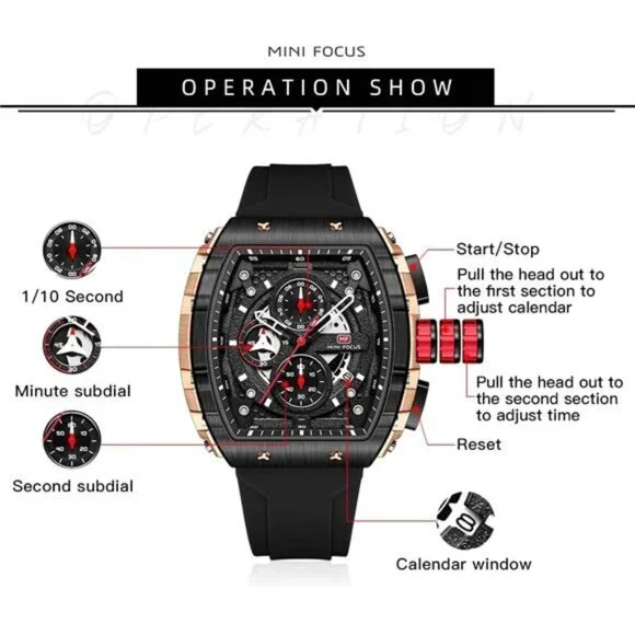 Men's Watch Fashion Sport Wrist Watches Chronograph Waterproof Silicone Strap - Picture 5 of 5